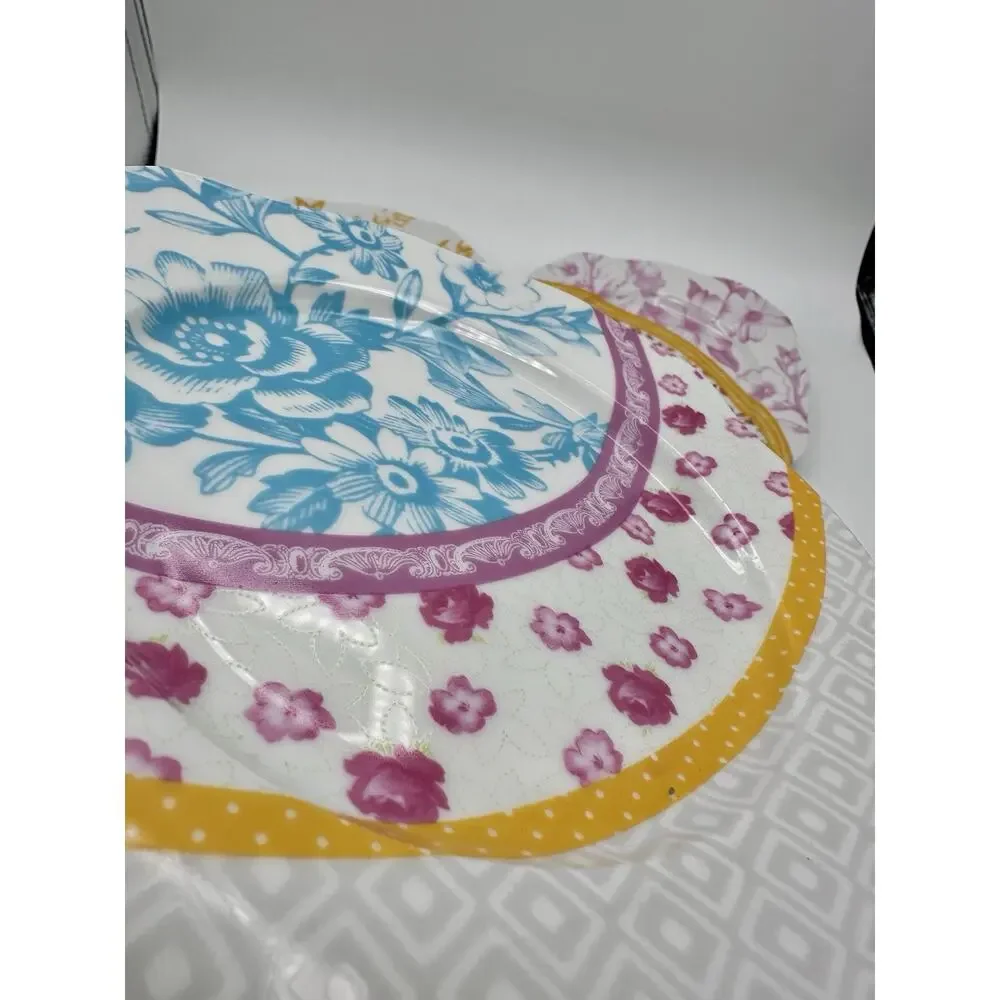 Rosanna Cadogan Gardens Salad Desert 8” Plates Set of 4 Scalloped Square Floral